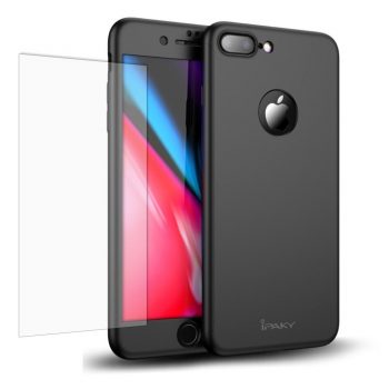 iPaky Apple iPhone 7 Plus / iPhone 8 Plus Full Cover Case met Tempered Glass (Black)