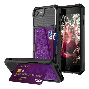 Just in Case Magnetic Card Holder Hybrid Case Apple iPhone 8 / 7 / 6S / 6 – Purple