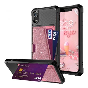 Just in Case Magnetic Card Holder Hybrid Case Apple iPhone XR – Rose Gold
