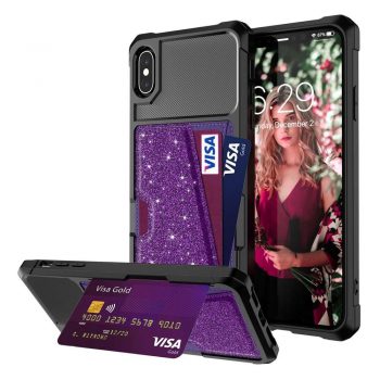 Just in Case Magnetic Card Holder Hybrid Case Apple iPhone XS Max – Purple