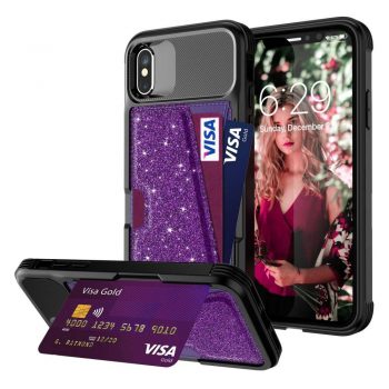 Just in Case Magnetic Card Holder Hybrid Case Apple iPhone XS / X – Purple